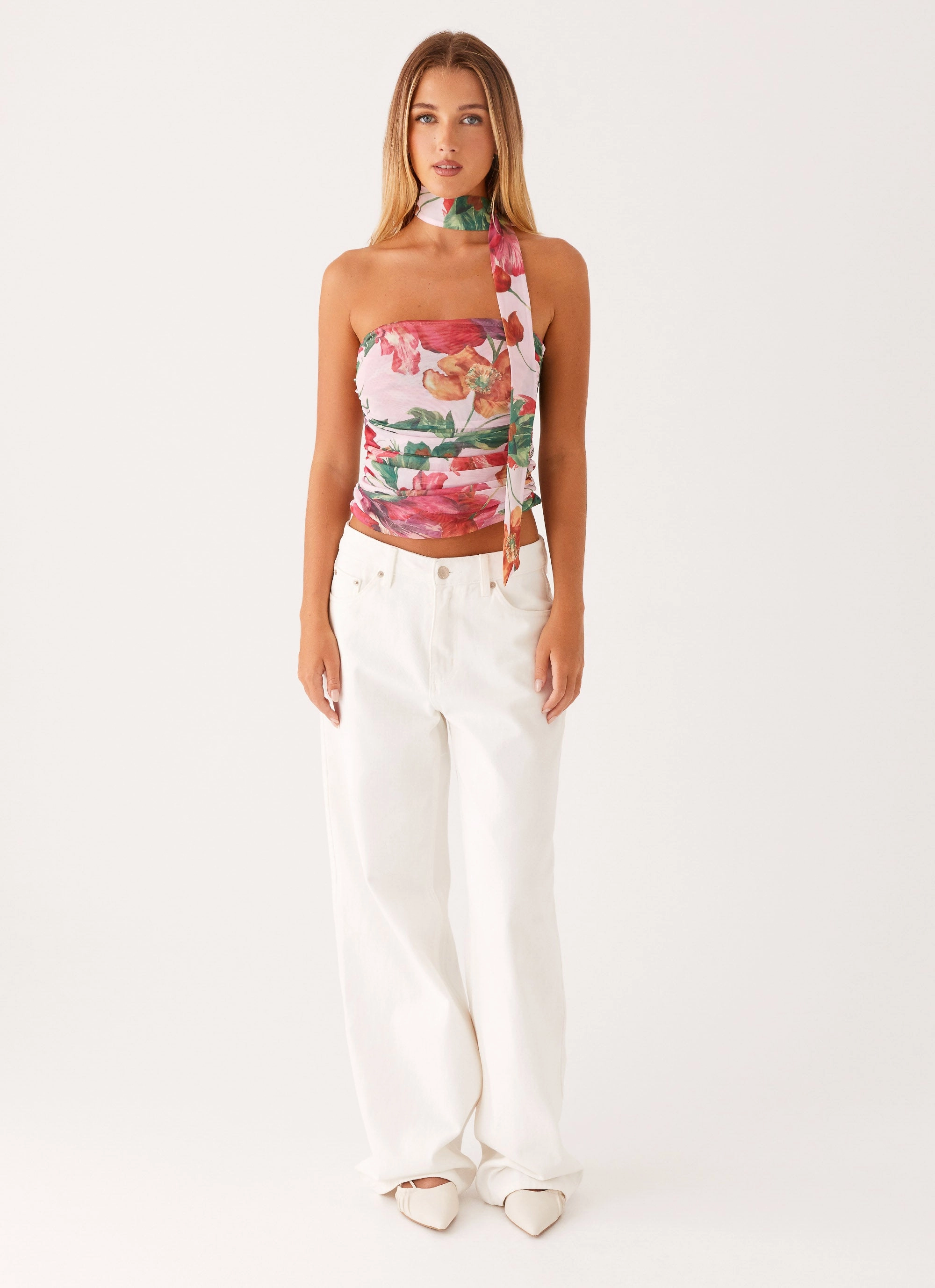 Hot Like Me Scarf Top - Pink Floral Layered Panel Construction EcoCertified Material