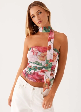 Hot Like Me Scarf Top - Pink Floral DoubleStitched Hemming