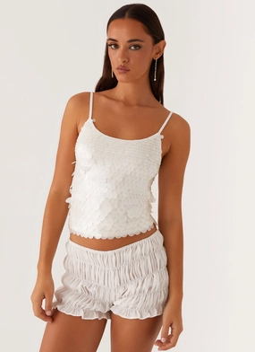 Elasticated Hem Britta Sequin Cami Top - White