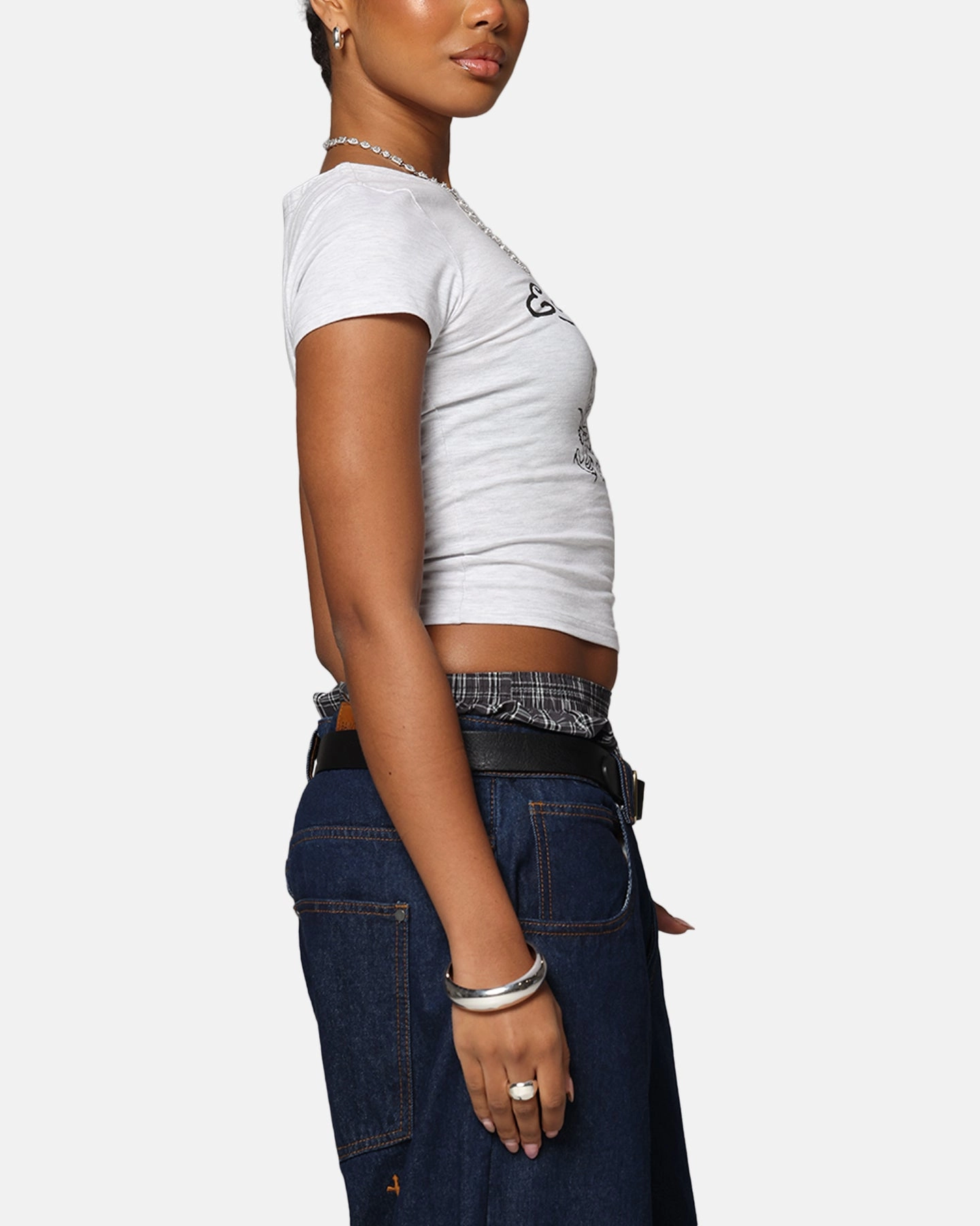 RelaxedSilhouette RibbedCollar Ed Hardy Women's Dragon Baby T-Shirt Grey Marle