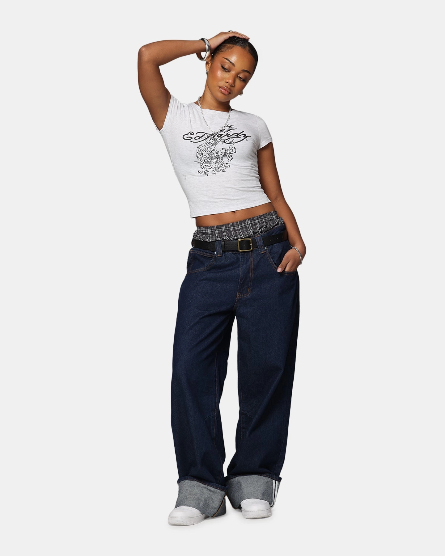 Ed Hardy Women's Dragon Baby T-Shirt Grey Marle Sporty Top