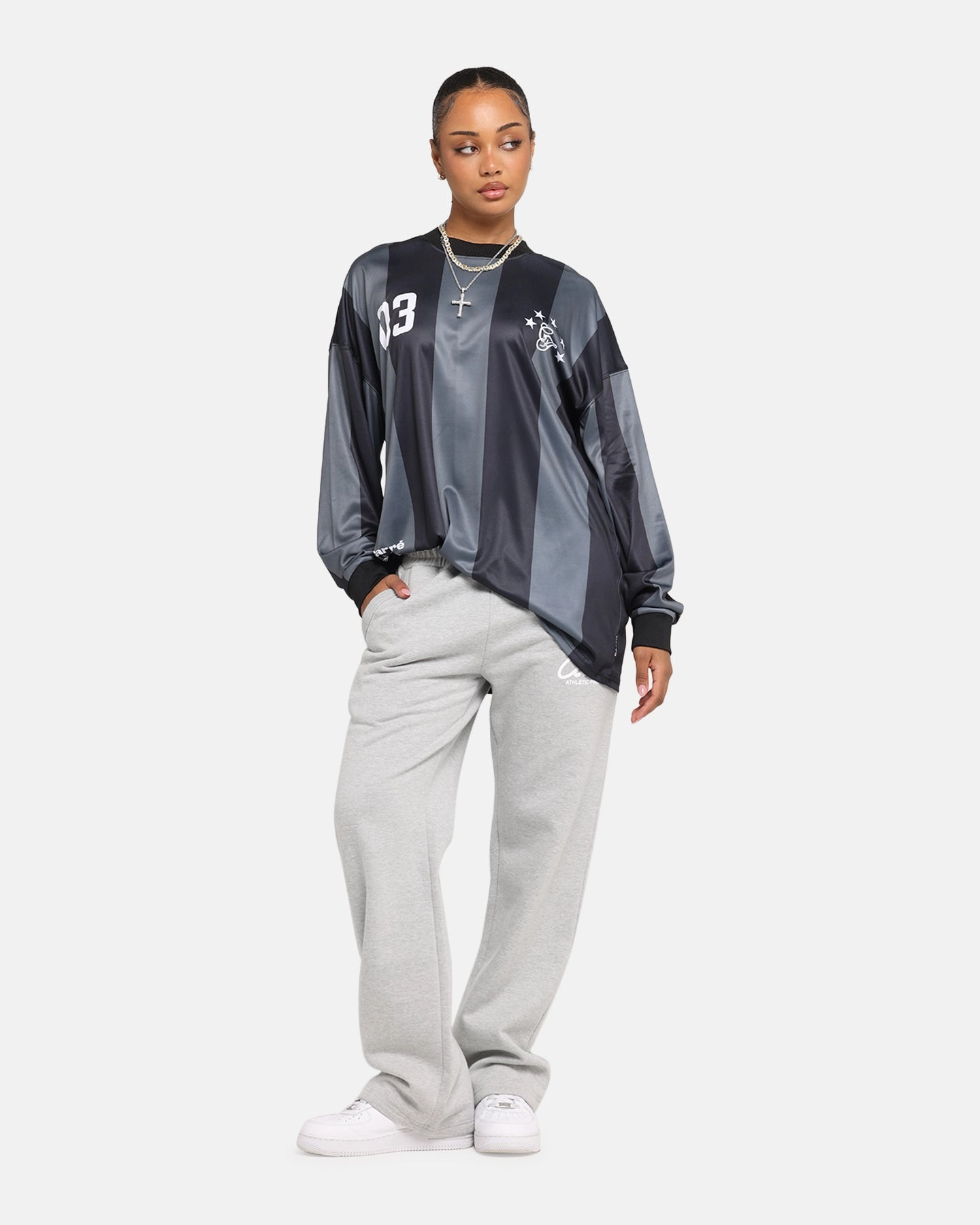 StainResistantFinish Carre Academy Oversized Long Sleeve T-Shirt Black/Grey