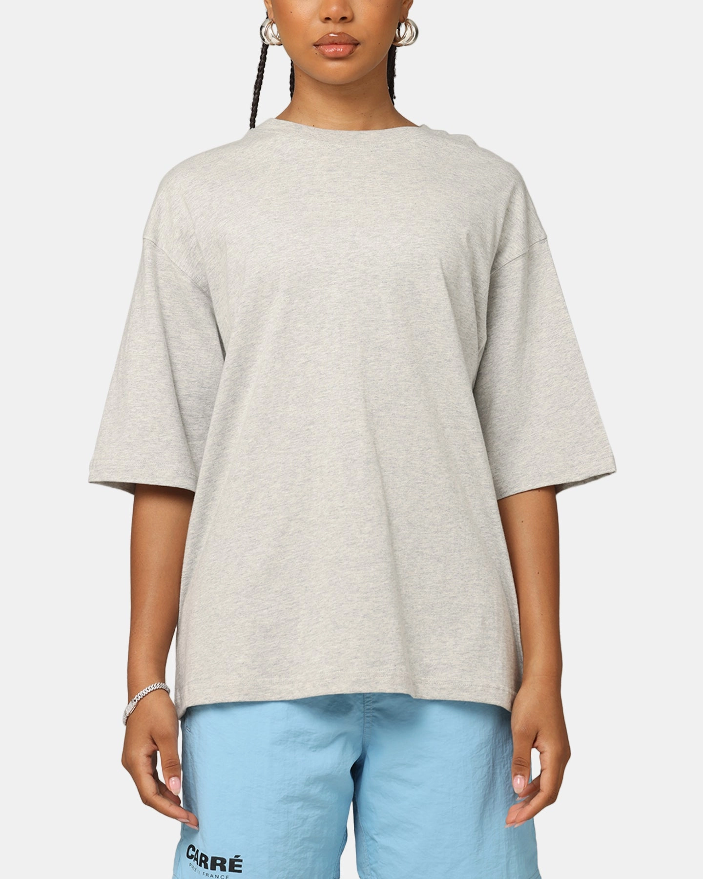 Carre Blanc Boxy T-Shirt Grey Marle Reversible Layering Tech Ethically Sourced Material