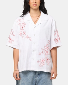 Carre Blossom Button Up Shirt White/Red ConvertibleSleeves Multipanel Construction