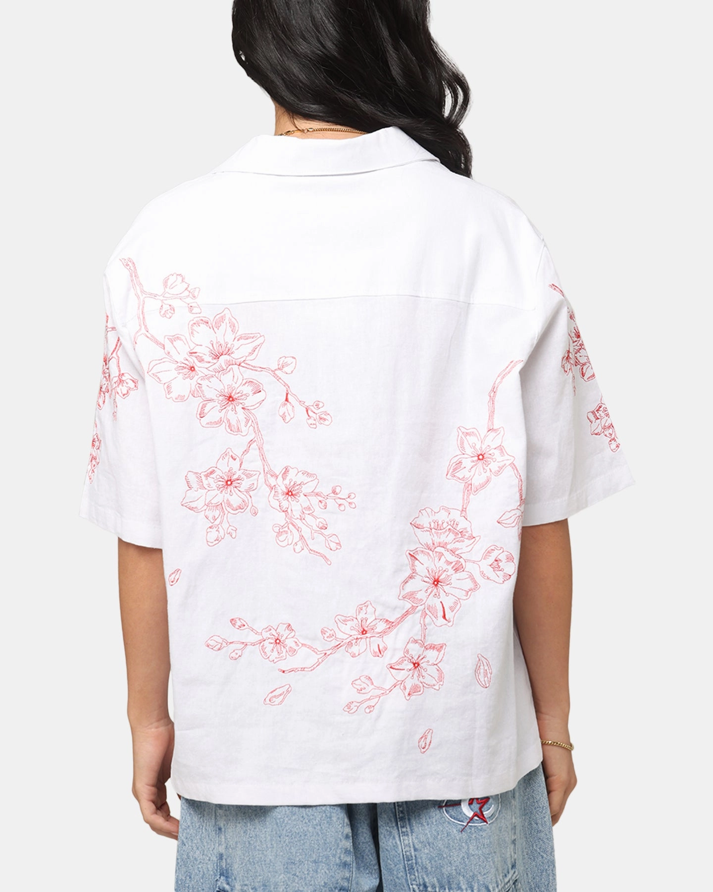 Carre Blossom Button Up Shirt White/Red Eco Conscious Packaging