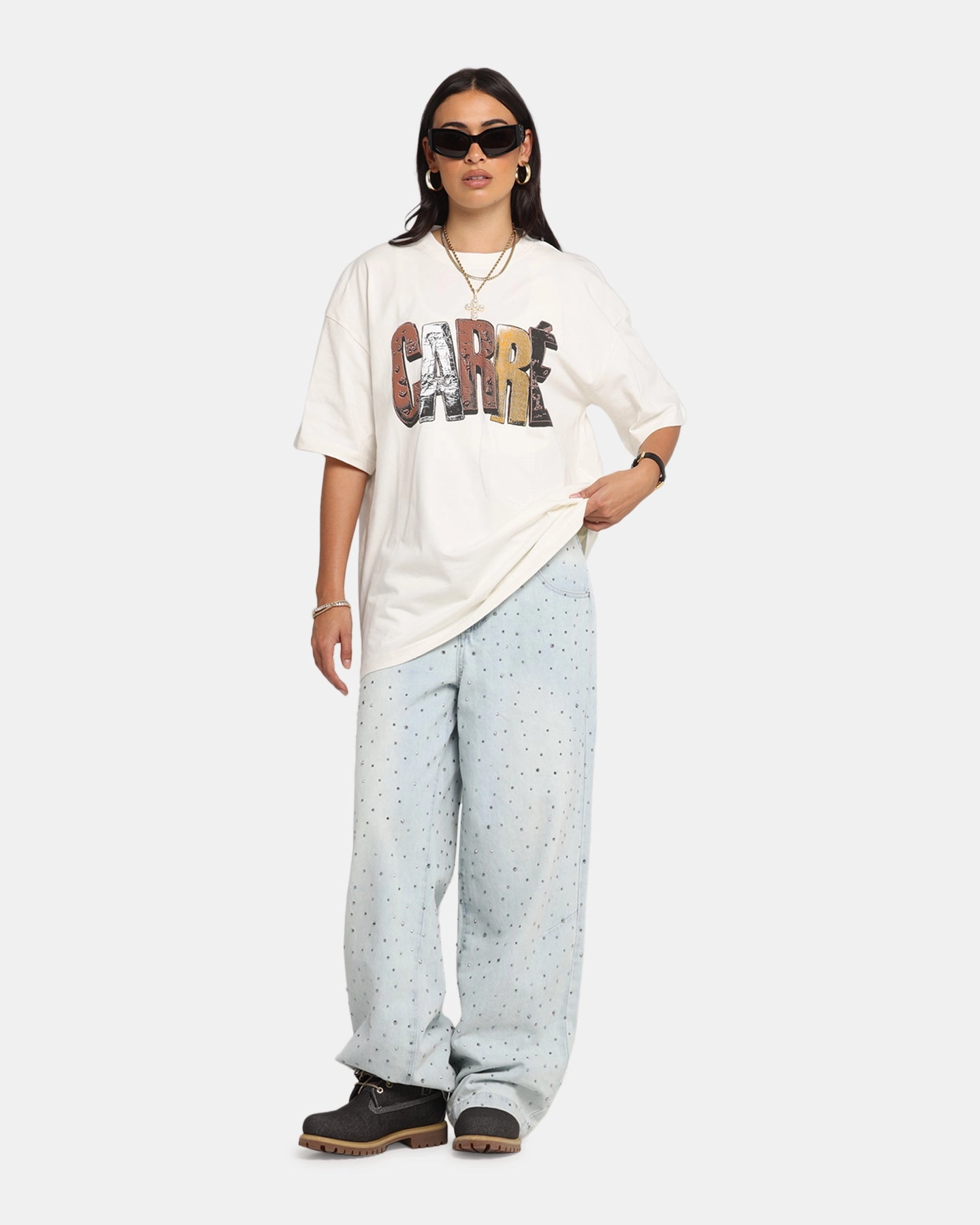 Carre Chocolate T-Shirt Off White MultiLayer Stitching