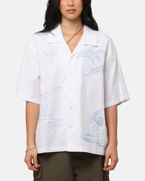 High Density Knit Carre Crane Button Up Shirt White/Light Blue