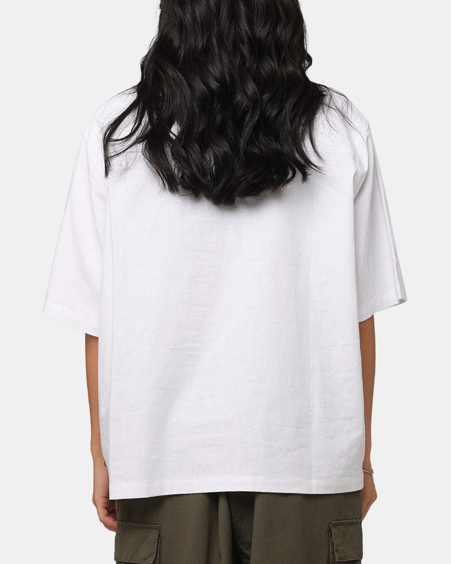 Carre Crane Button Up Shirt White/Light Blue DurableDoubleLayeredHem