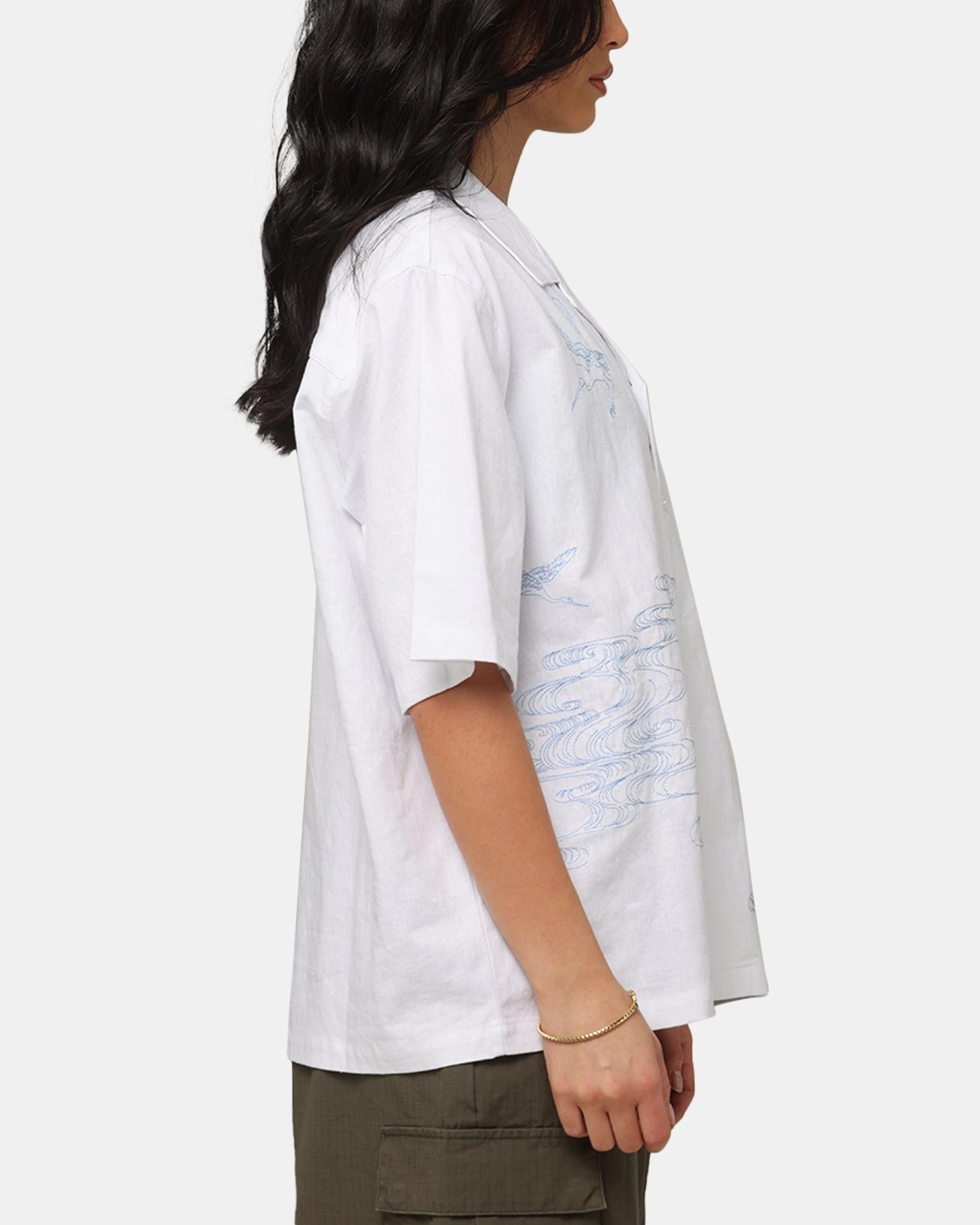 Carre Crane Button Up Shirt White/Light Blue Fashionable Look DurableZipper