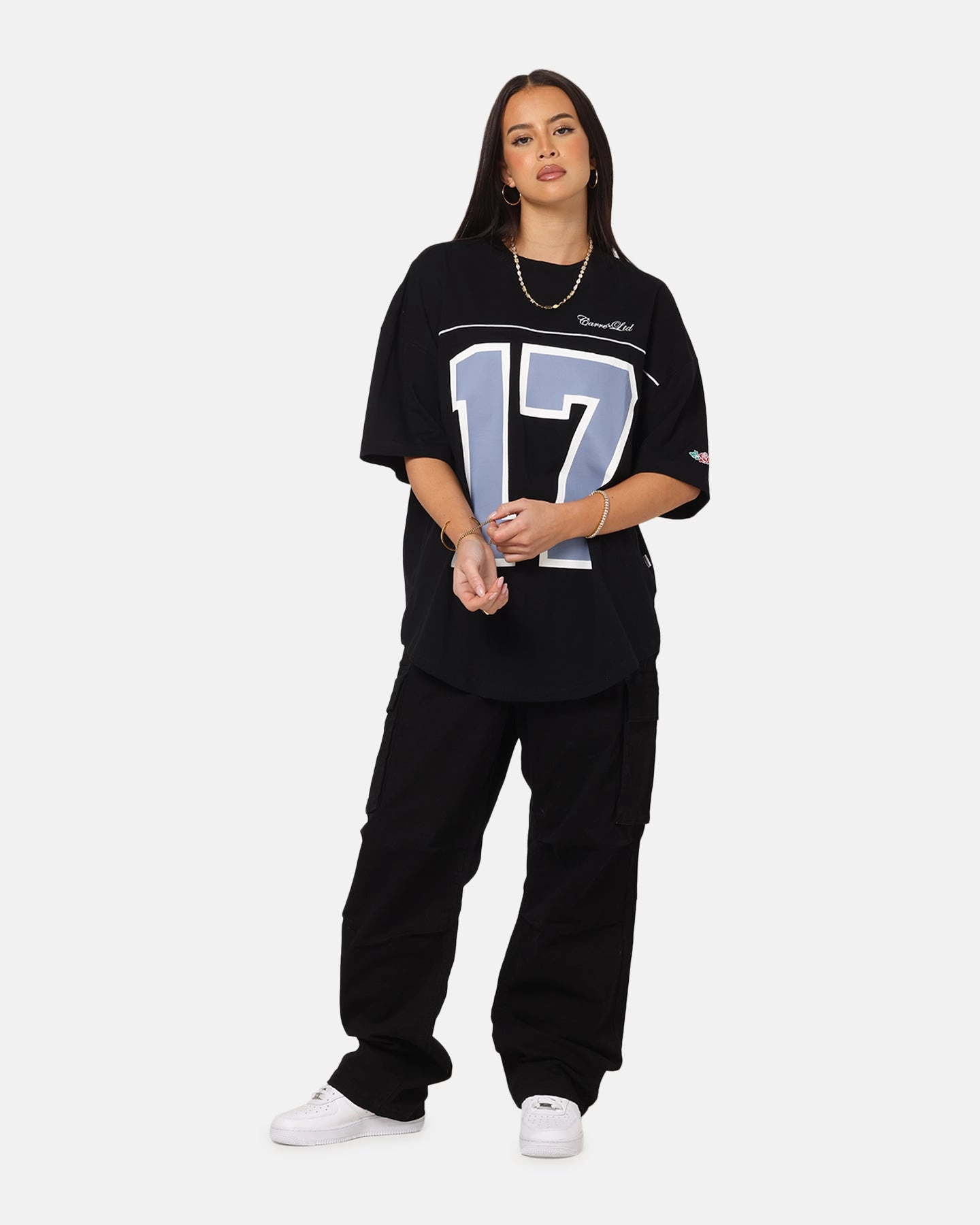 Eco Friendly Dye Process UV Protective Layer Carre Hitta Grid Iron T-Shirt Black/Navy