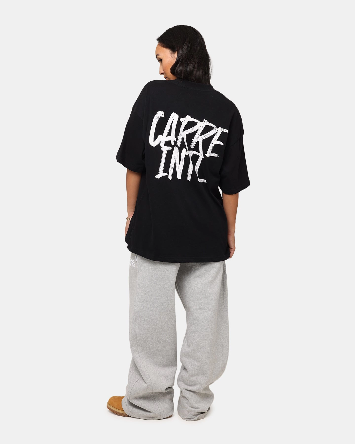 Carre Intl Drop Shoulder T-Shirt Black Relaxed Hoodie Overlock Edging