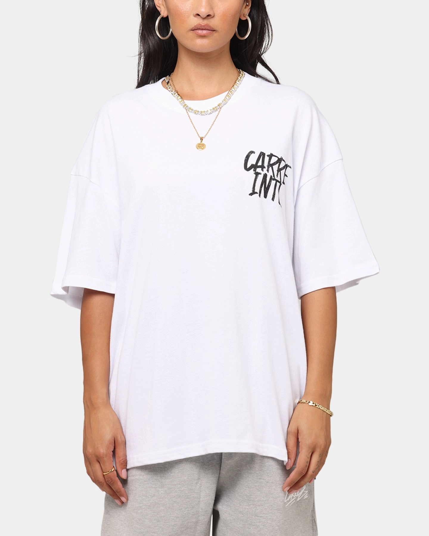 Circular Knit Carre Intl Drop Shoulder T-Shirt White