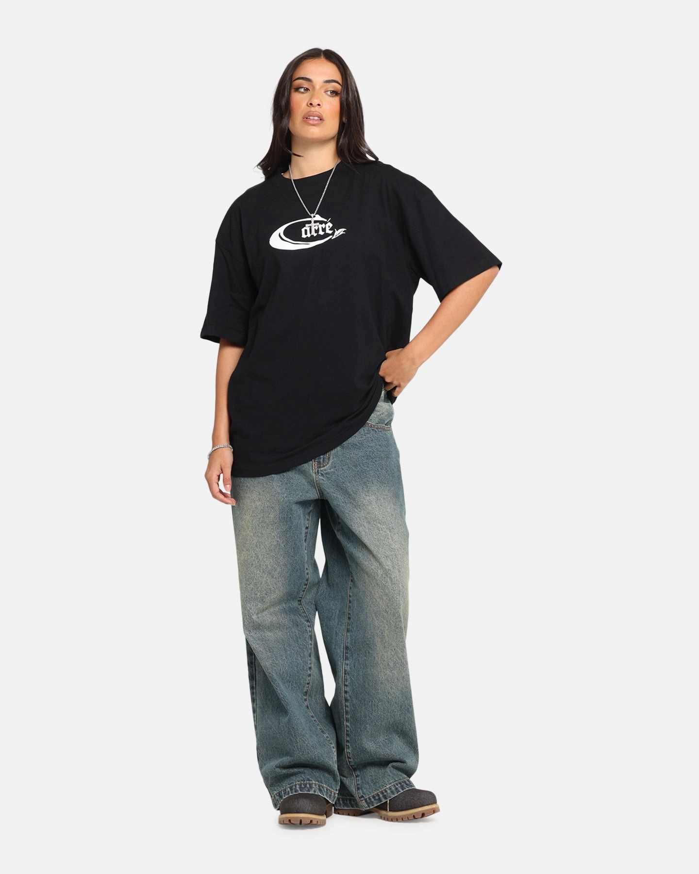 MultiLayer Stitching Brushed Microfiber Surface Carre Not Finished T-Shirt Black