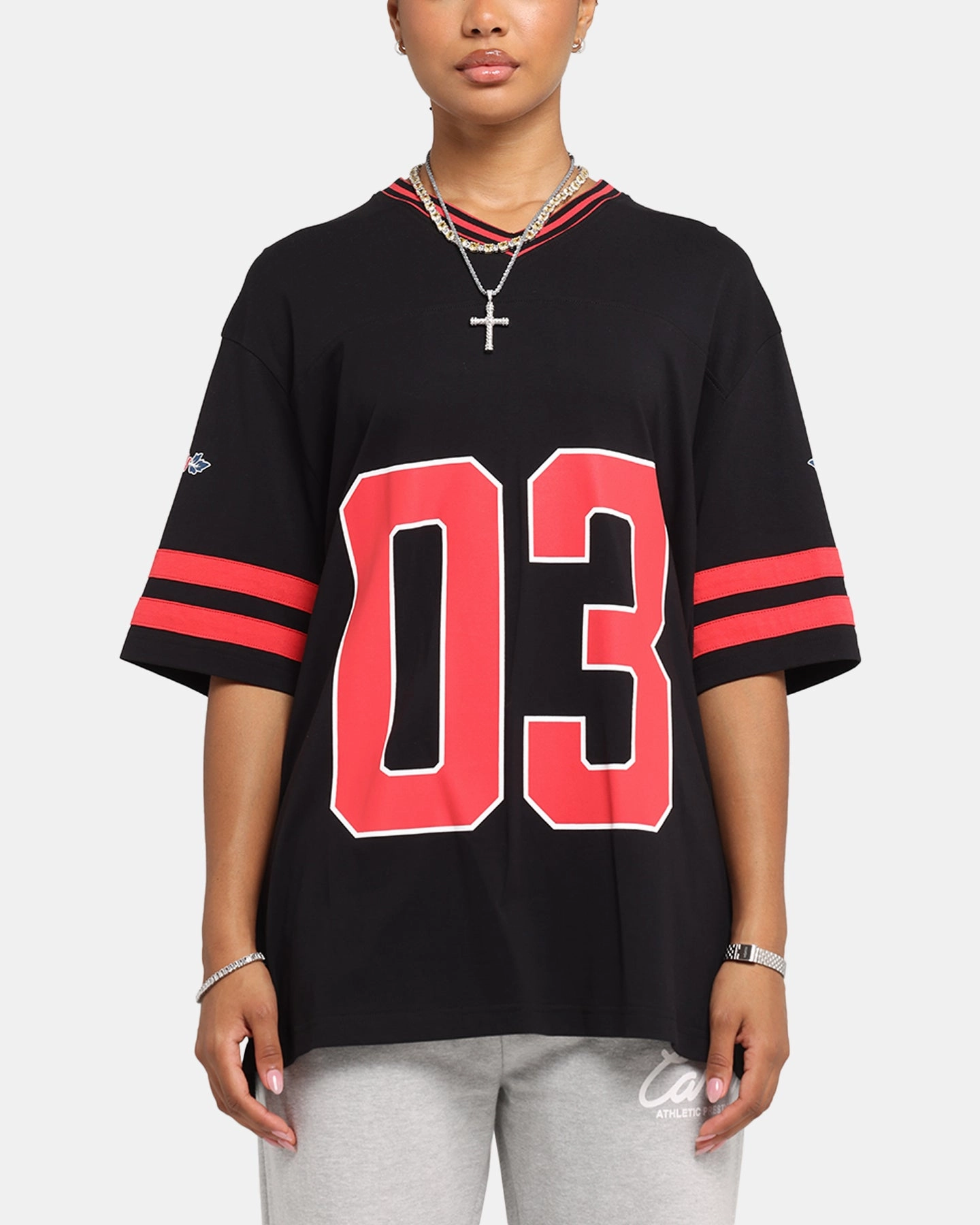 TailoredCut Self Fabric Tie Carre Rose Football T-Shirt Black/Red