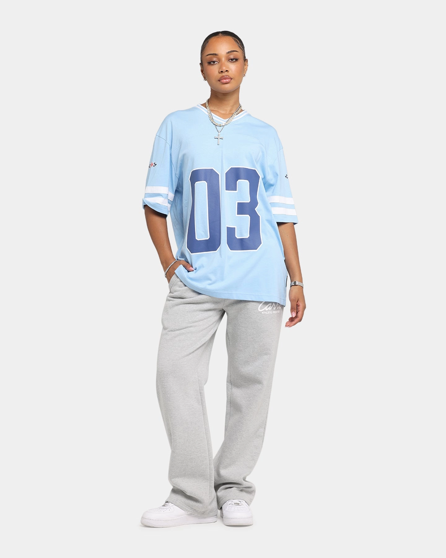 Carre Rose Football T-Shirt Light Blue YarnBlend QuickDryConstruction