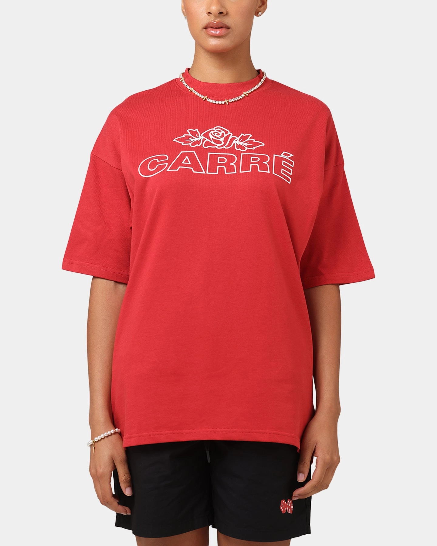 Carre Rosebud Mock Neck T-Shirt Red AllDayComfortFit