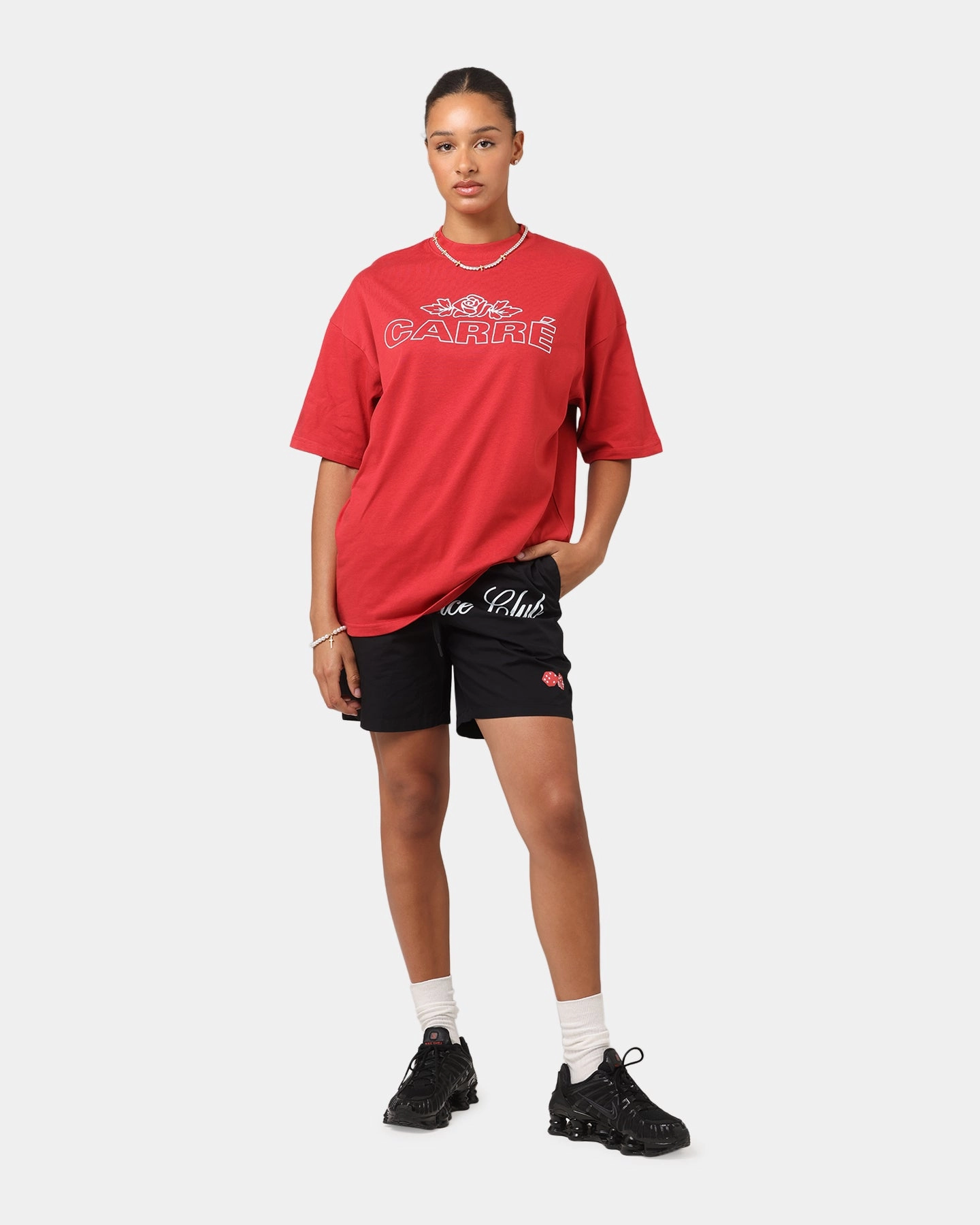 Carre Rosebud Mock Neck T-Shirt Red FadeResistantTechnology