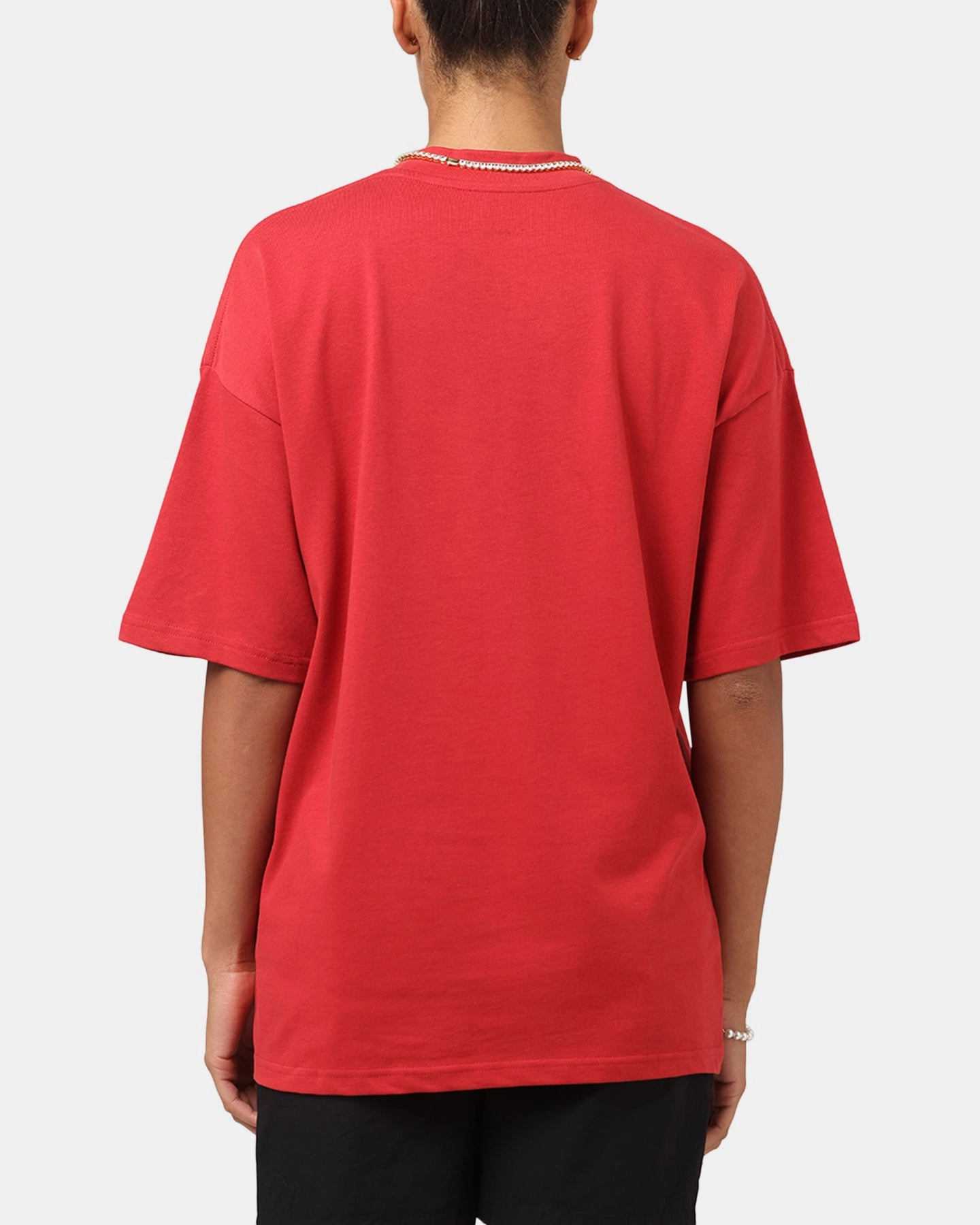 Convertible Style WaterResistantCoating Carre Rosebud Mock Neck T-Shirt Red
