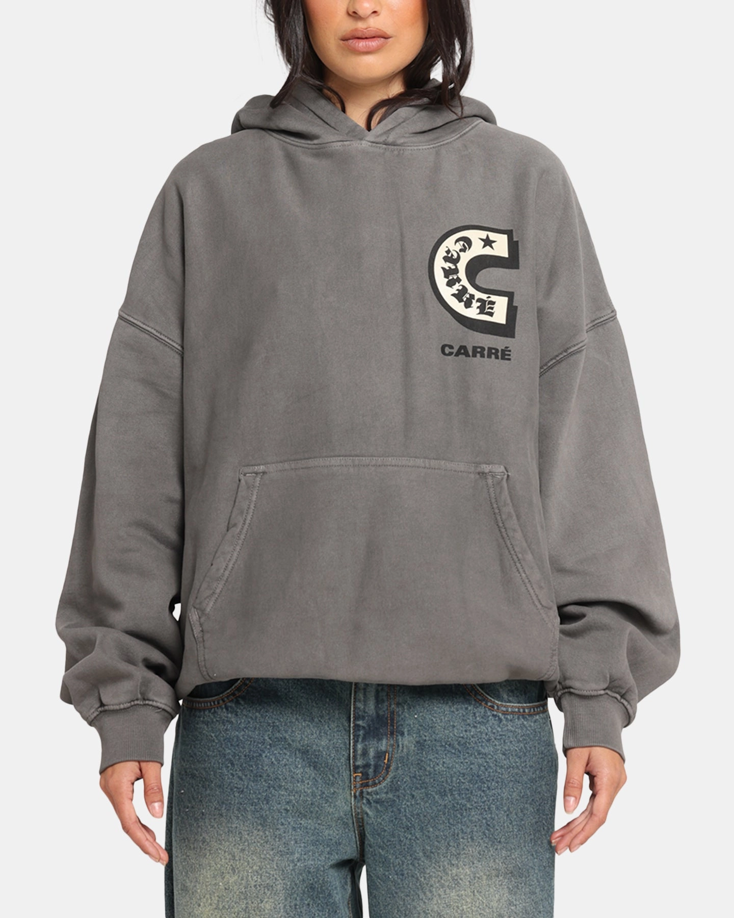 Carre Sacred Letter Hoodie Washed Charcoal BiodegradableFabric