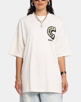 Tailored Placket Fade Resistant Coating Carre Sacred Letter Mock Neck T-Shirt Off White