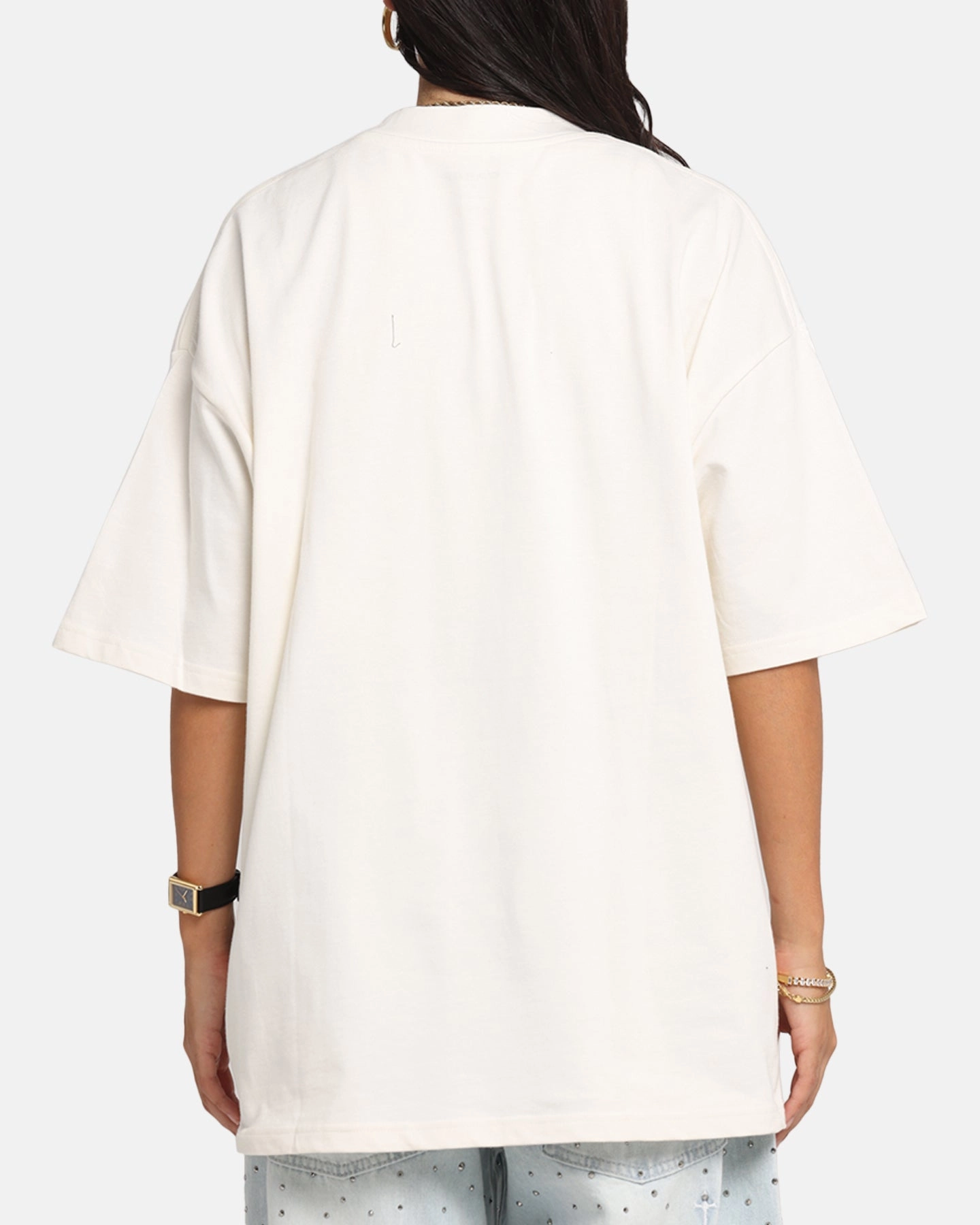 Bound Seam Finish Carre Sacred Letter Mock Neck T-Shirt Off White