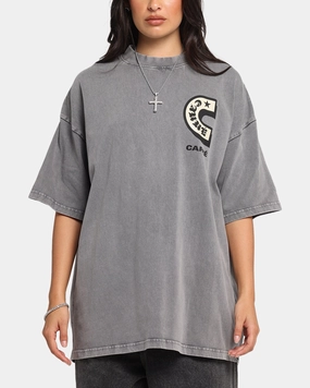 AntiSnagYarnProcessing NonRestrictive Armholes Carre Sacred Letter Mock Neck T-Shirt Washed Charcoal