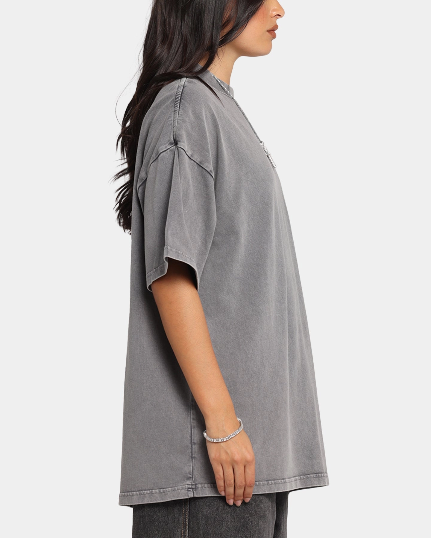 Carre Sacred Letter Mock Neck T-Shirt Washed Charcoal Cool and Breezy