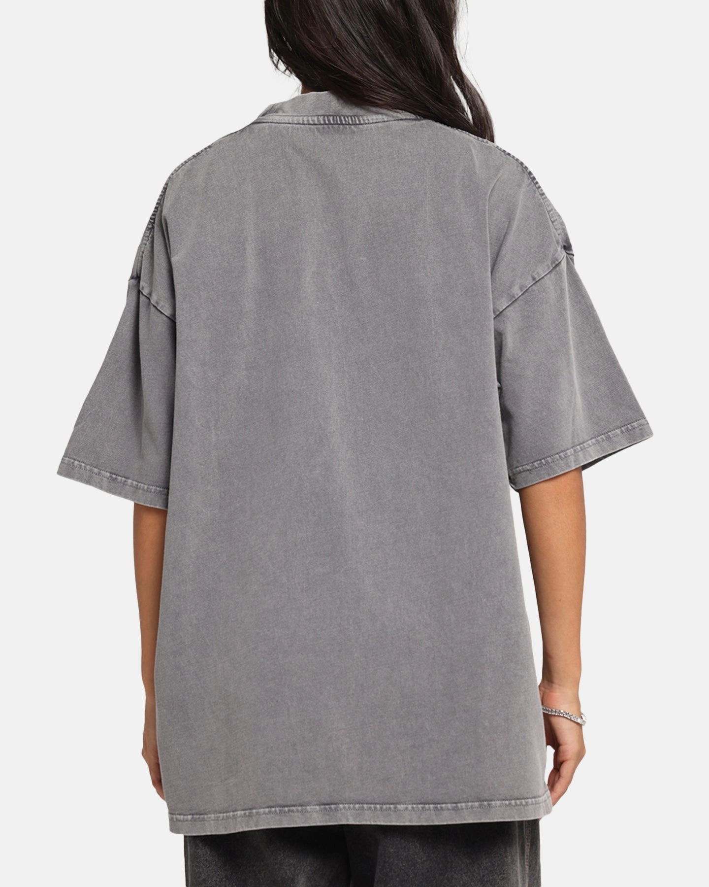 Carre Sacred Letter Mock Neck T-Shirt Washed Charcoal MoistureManagementSystem BrushedInnerSurface
