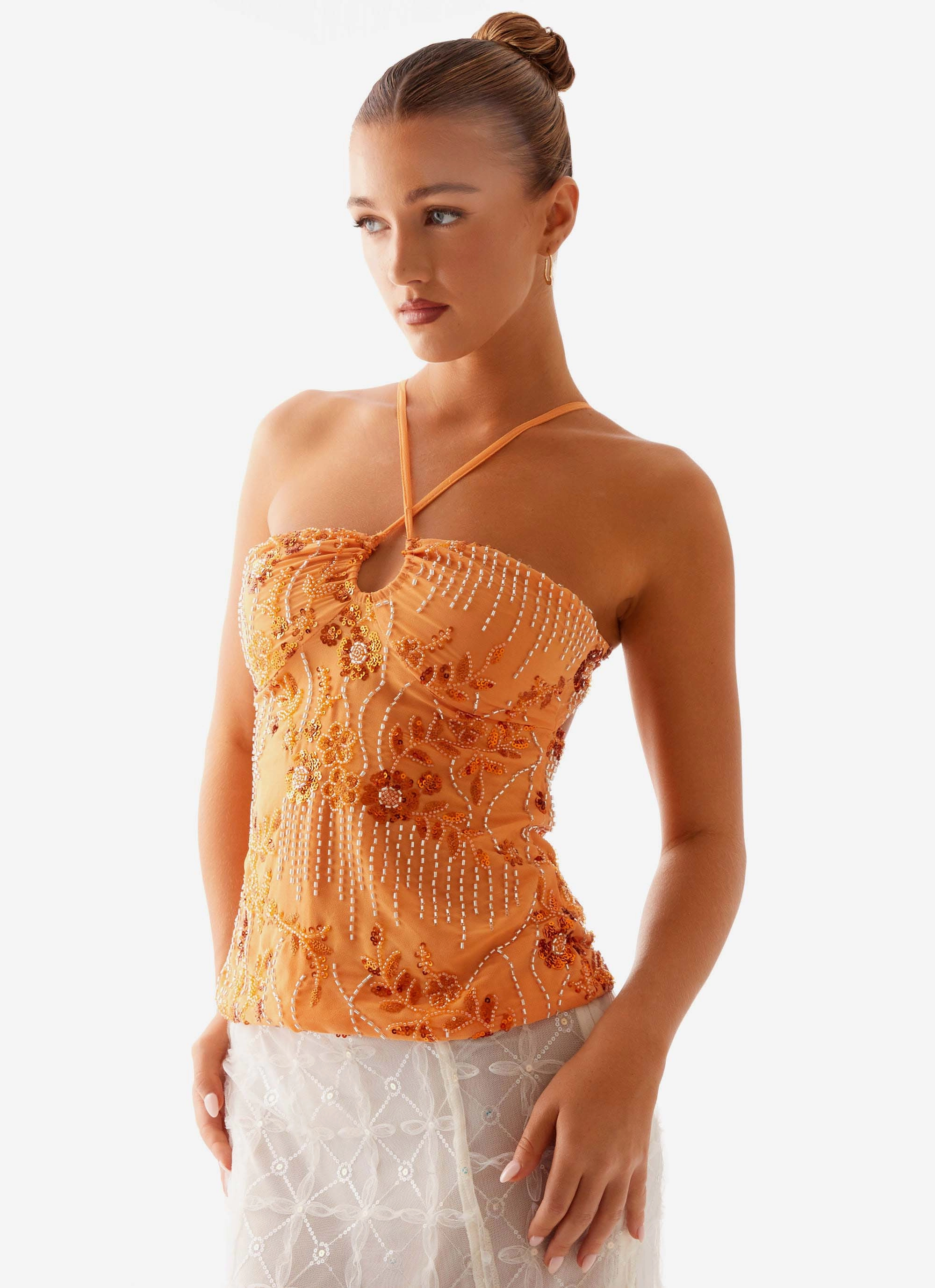 Catalina Sequin Top - Orange Smooth Seam Transition