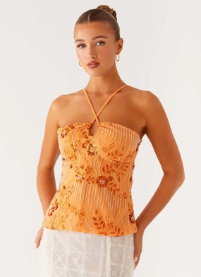 Catalina Sequin Top - Orange Taped Neckline