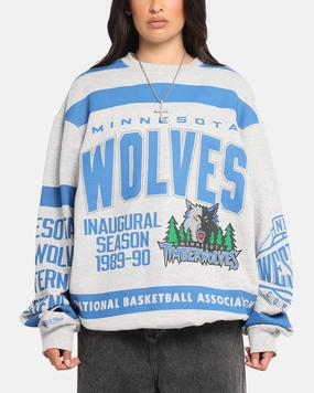 Built In Filter Layer HiddenZipper Mitchell & Ness Minnesota Timberwolves Letterform Crewneck Grey Marle/Official Team Color