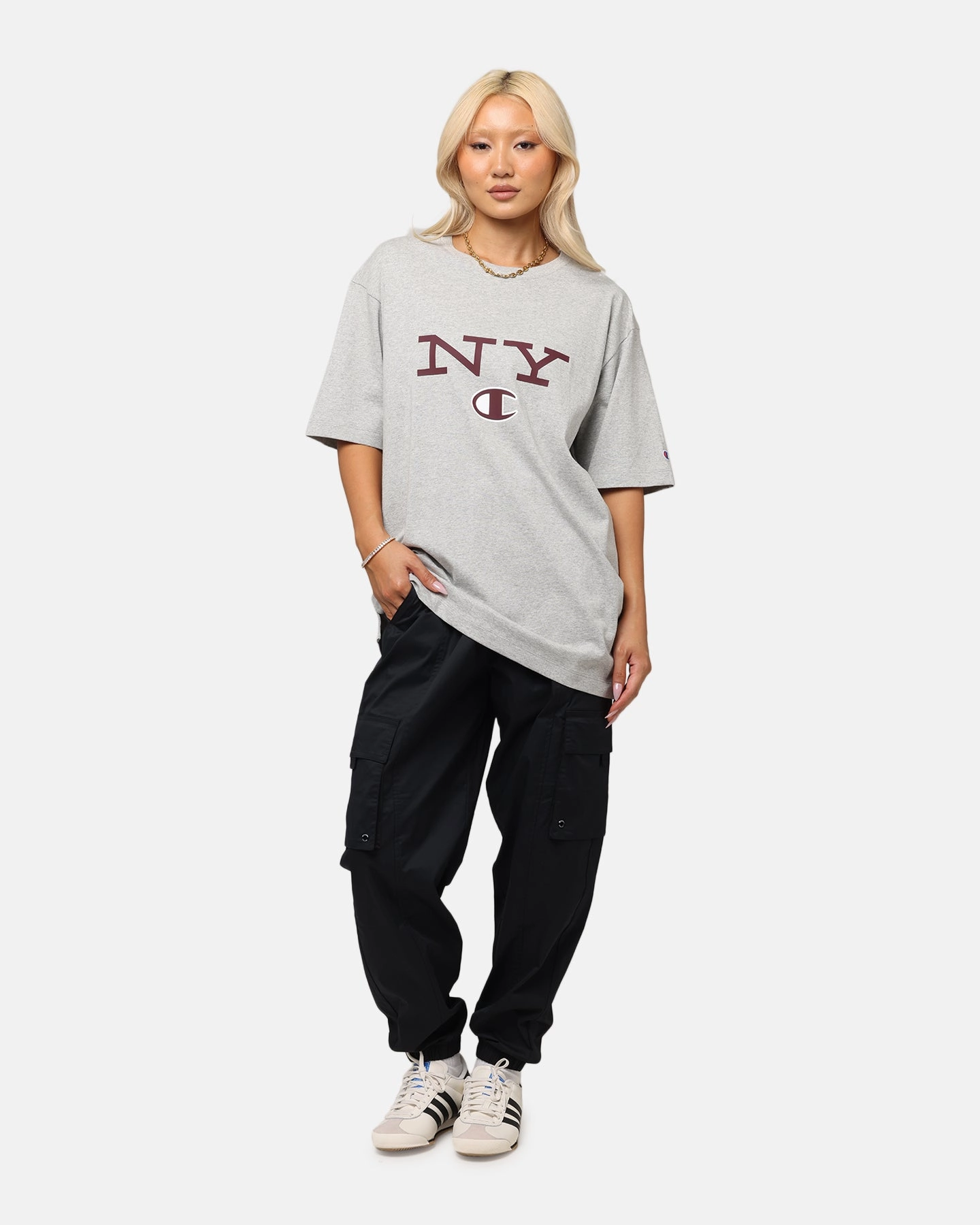 Champion Rochester Graphic T-Shirt Grey Loose Sweater Soft Touch Fabric