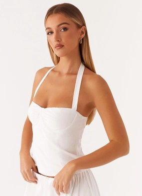 Flexible Cuffs Machine Washable Fabric Cheryl Bustier Halter Top - White