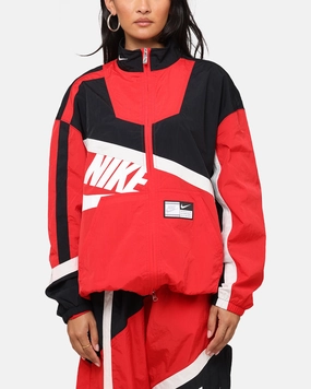 Nike Women's Oversized Street Woven Jacket University Red/Black/Sail Layered Collar Structure Sleeveless Tee