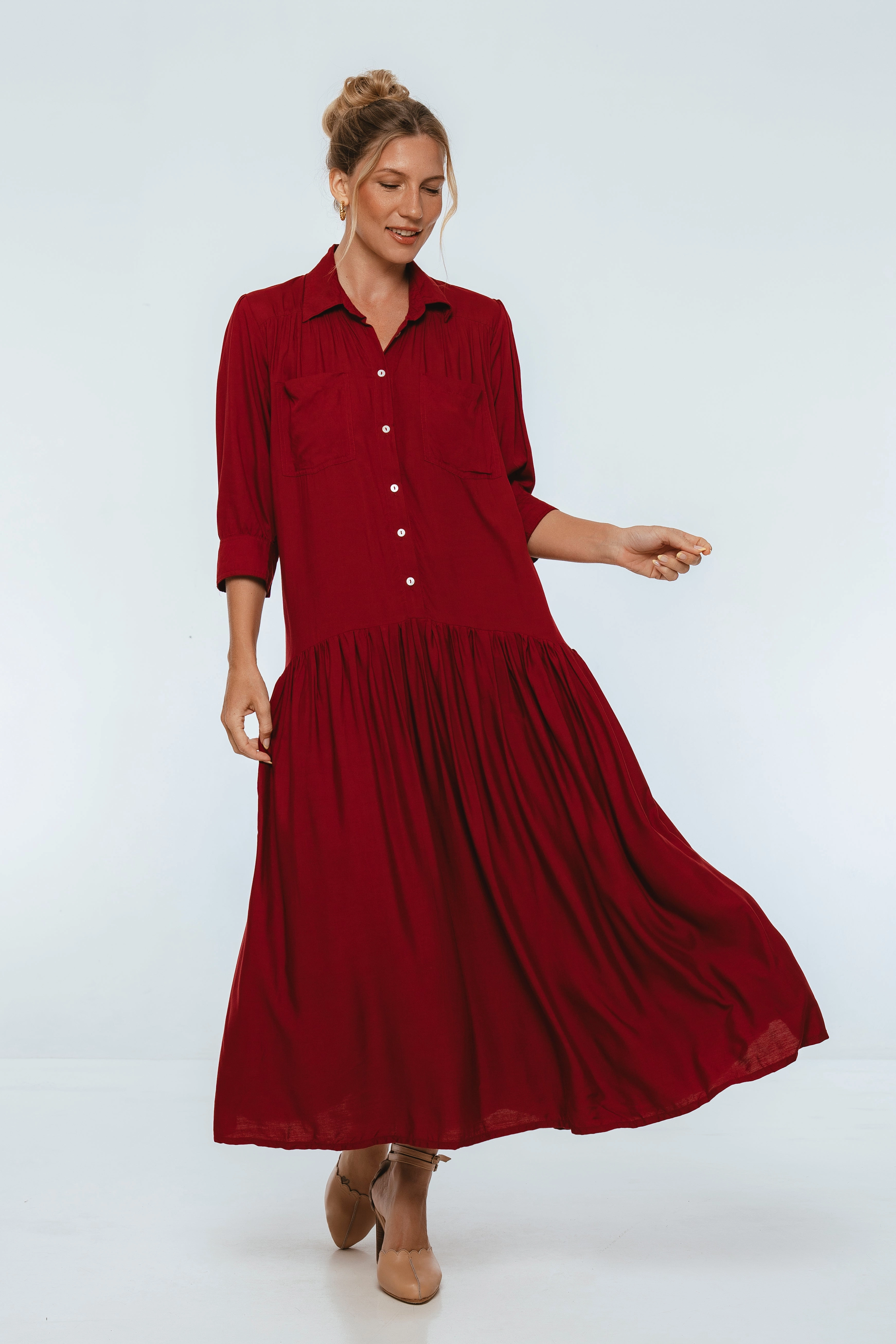 Colette Long Sleeve Shirt Dress Midi-Length Smart Wear