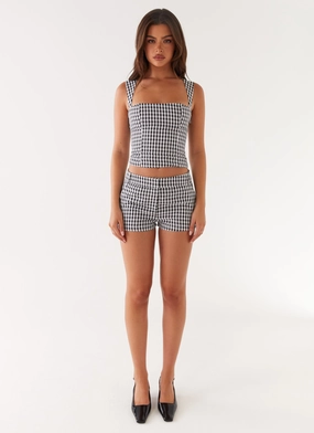 Clayton Top - Black Gingham Drop Shoulder Cut WrinkleFree Finish
