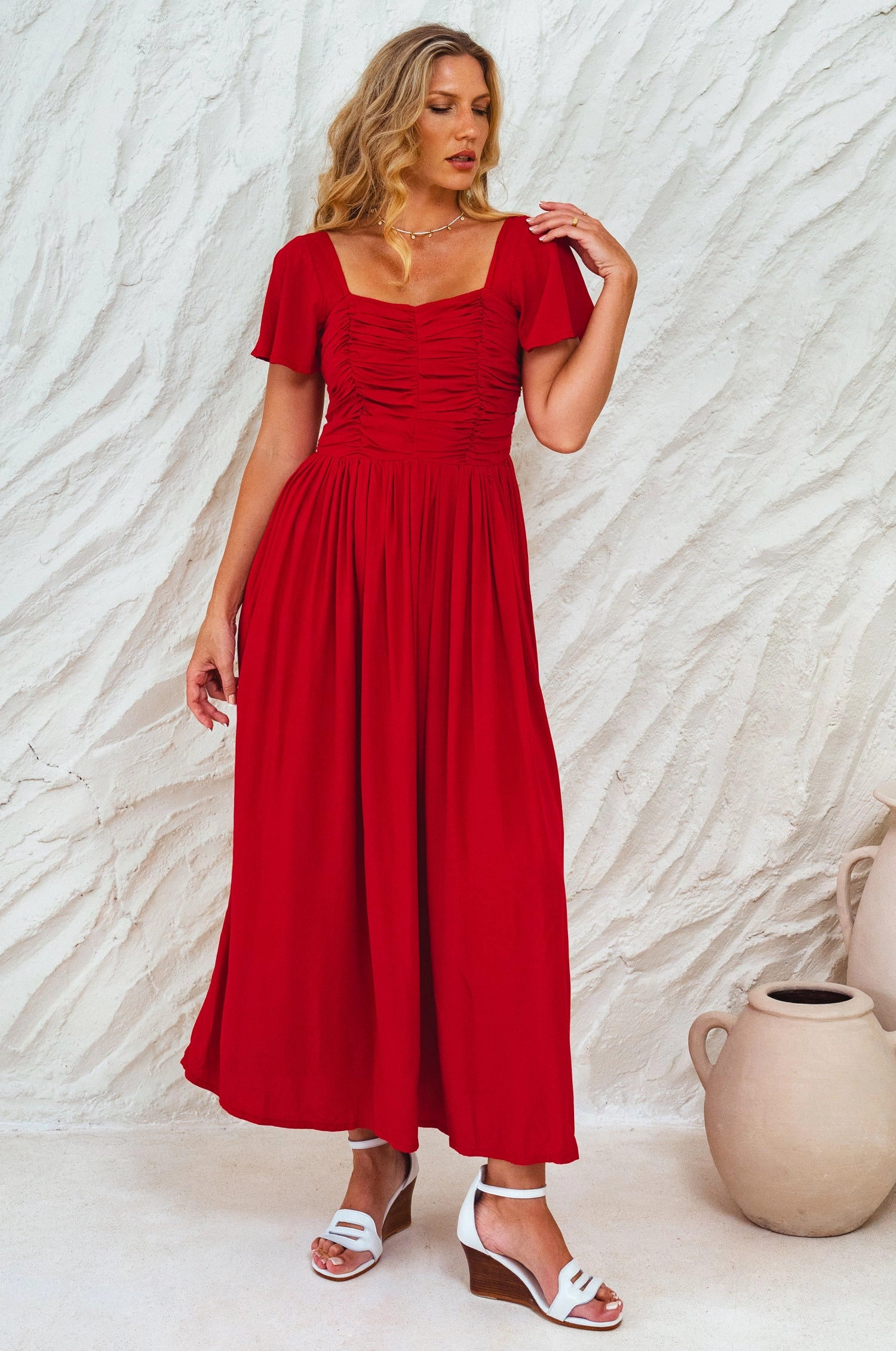 Chic and Elegant Clemente Gathered Midi Dress