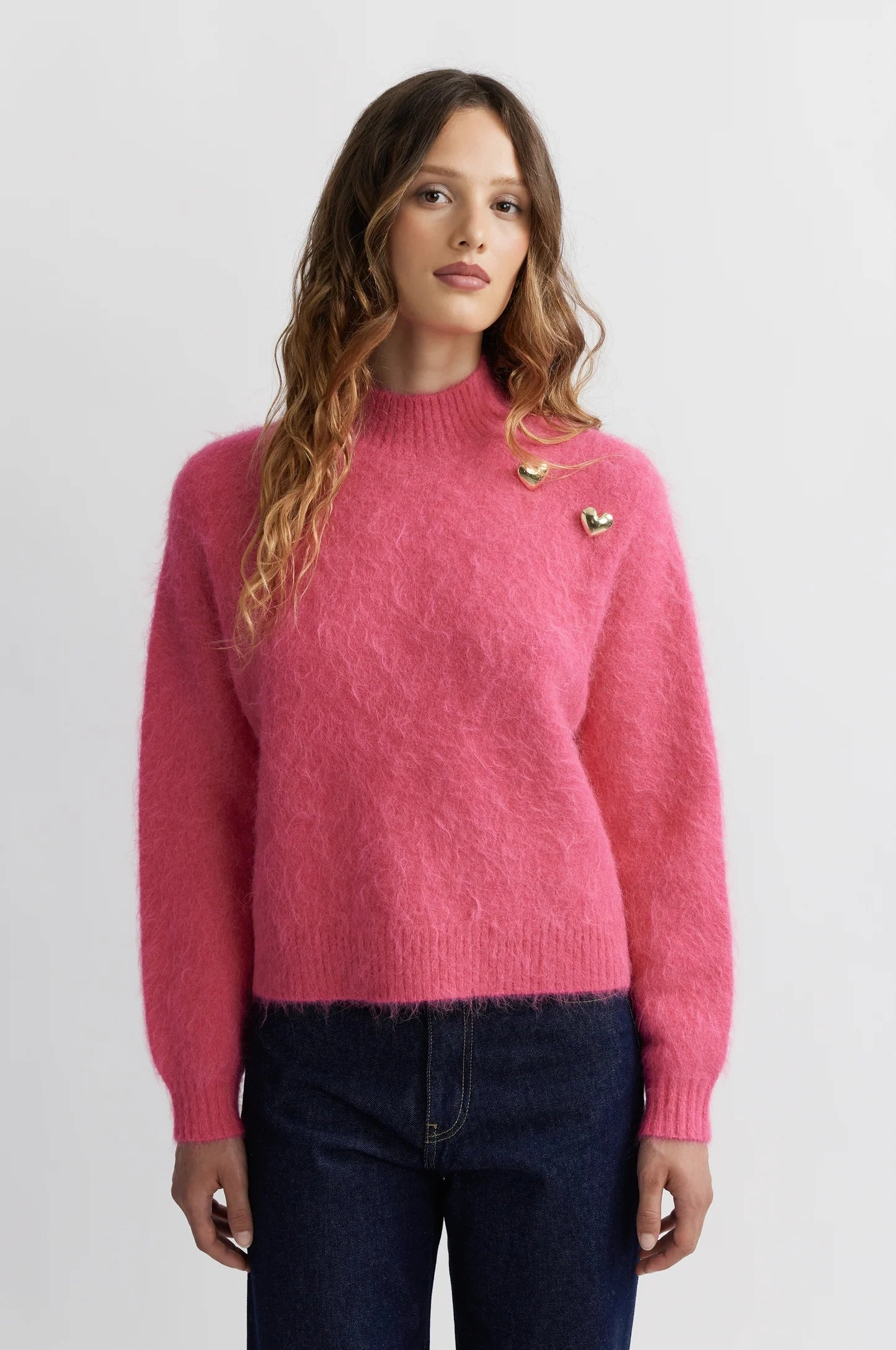 BoxySilhouette Light Reflective Printing Coeur Sweater in Rose