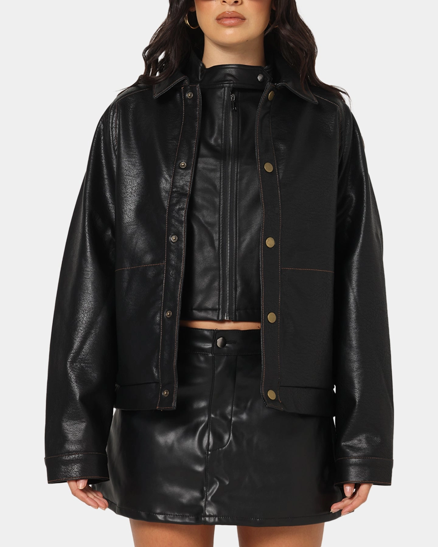 WaterResistantCoating Ed Hardy Women's Vegan Leather Bomber Jacket Black