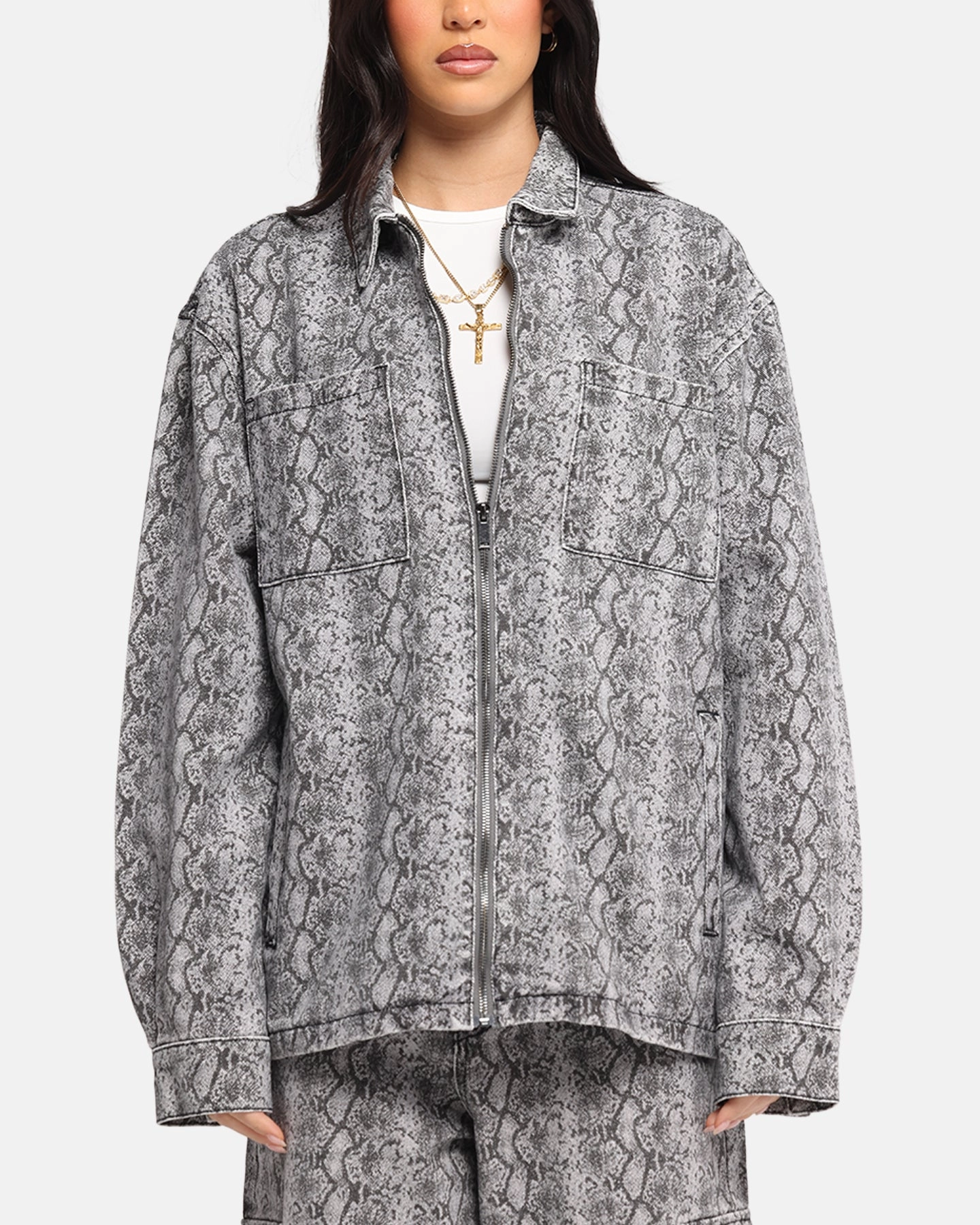 XXIII Snake Skin Jacket Black Snake Print MultiLayer Stitching Thermoregulating Fabric