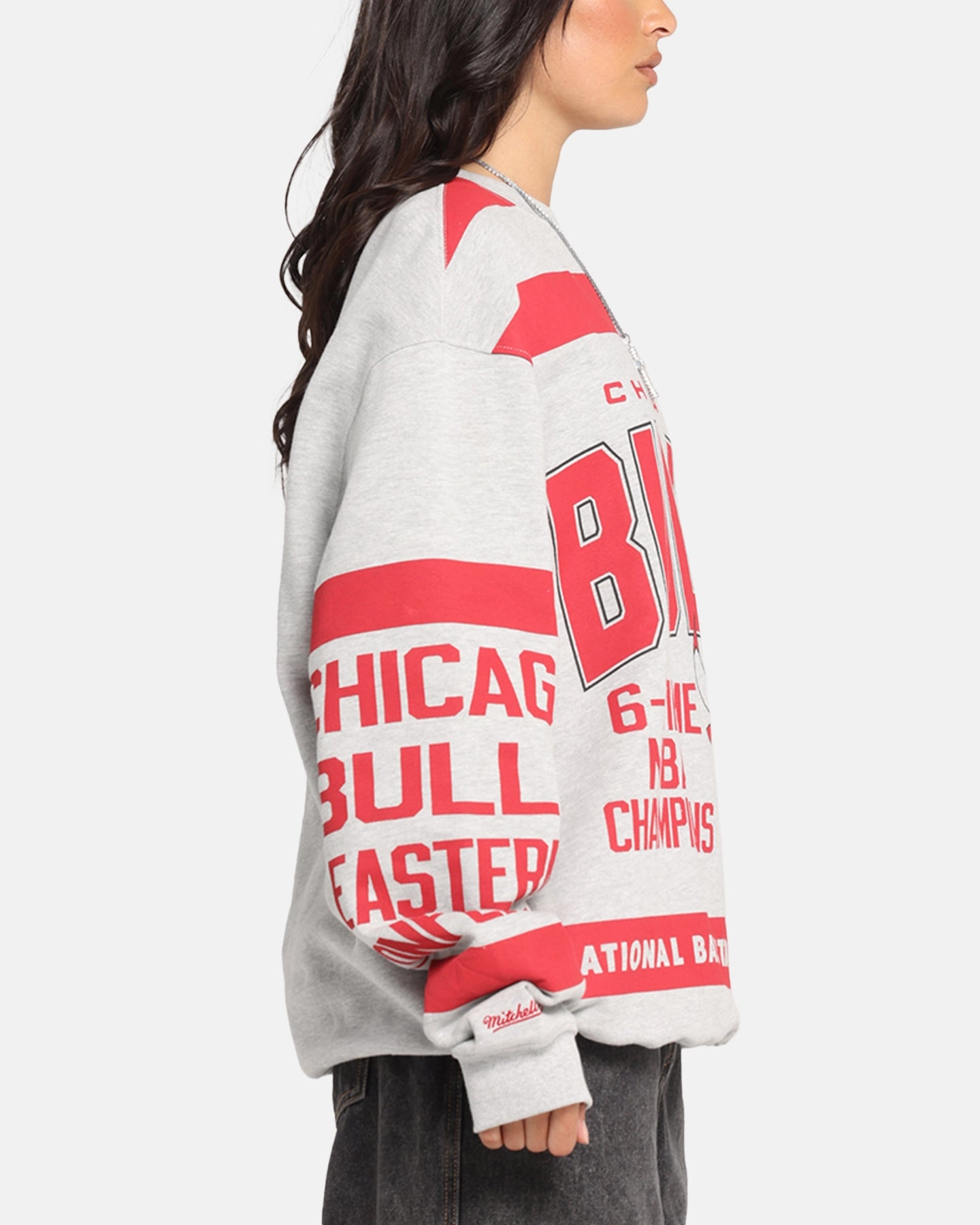 Mitchell & Ness Chicago Bulls Letterform Crewneck Grey Marle/Official Team Color Light Fabric MoistureControl