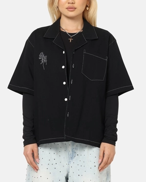 Quick Dry Blend ThermalInsulation Saint Morta Fray Contrast Button Up Shirt Contrast Black