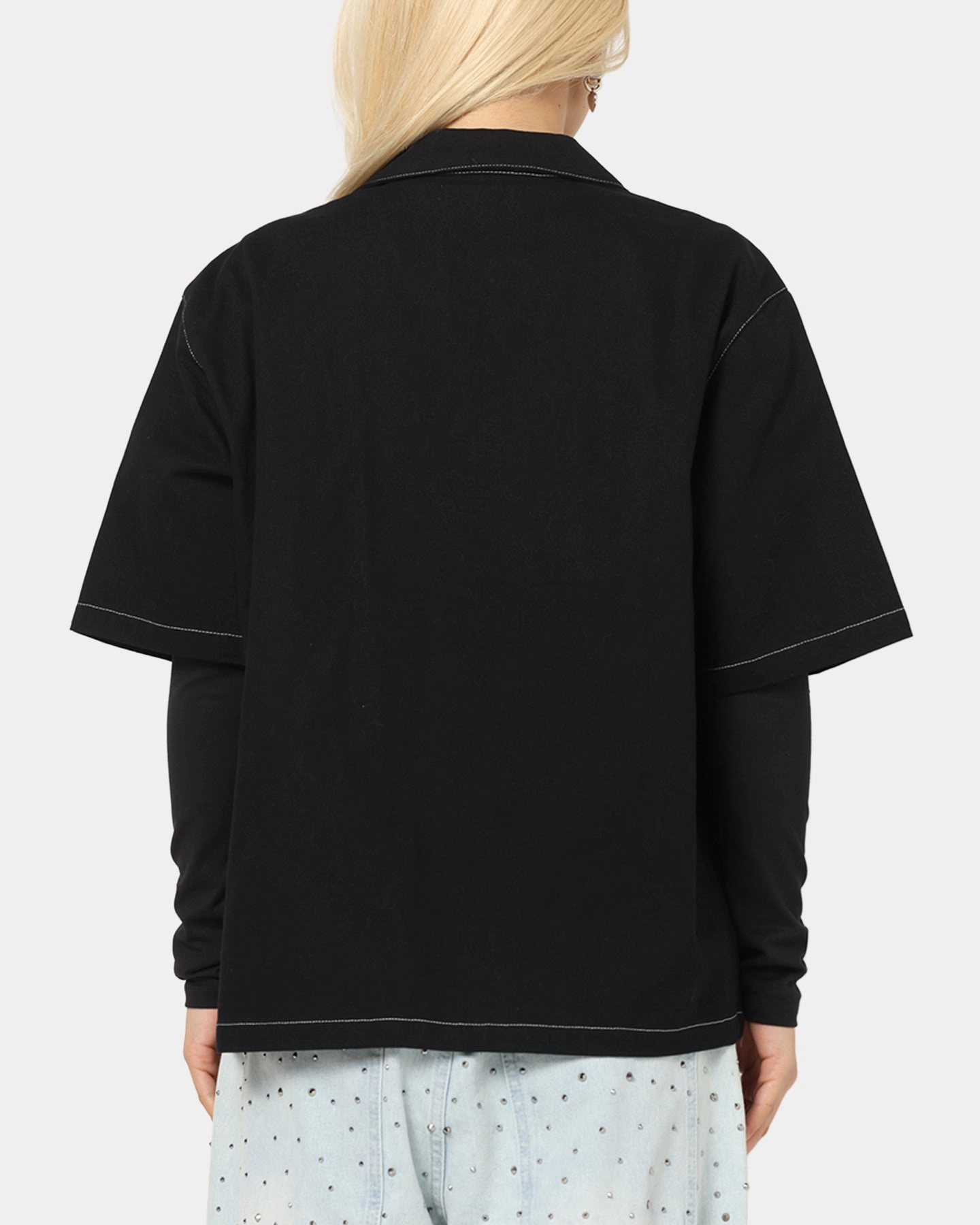 Saint Morta Fray Contrast Button Up Shirt Contrast Black Durable Binding