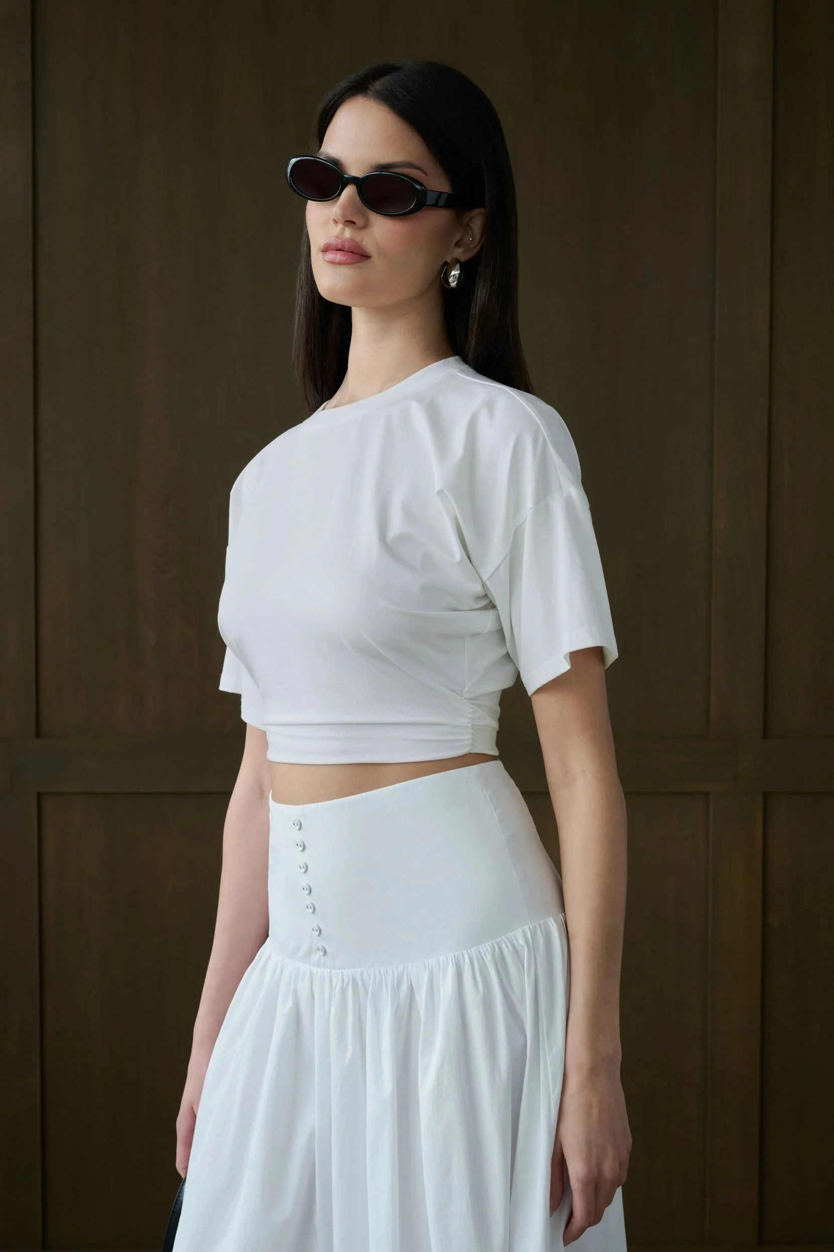 Eco Conscious Dye Process Ruched Cropped Tee