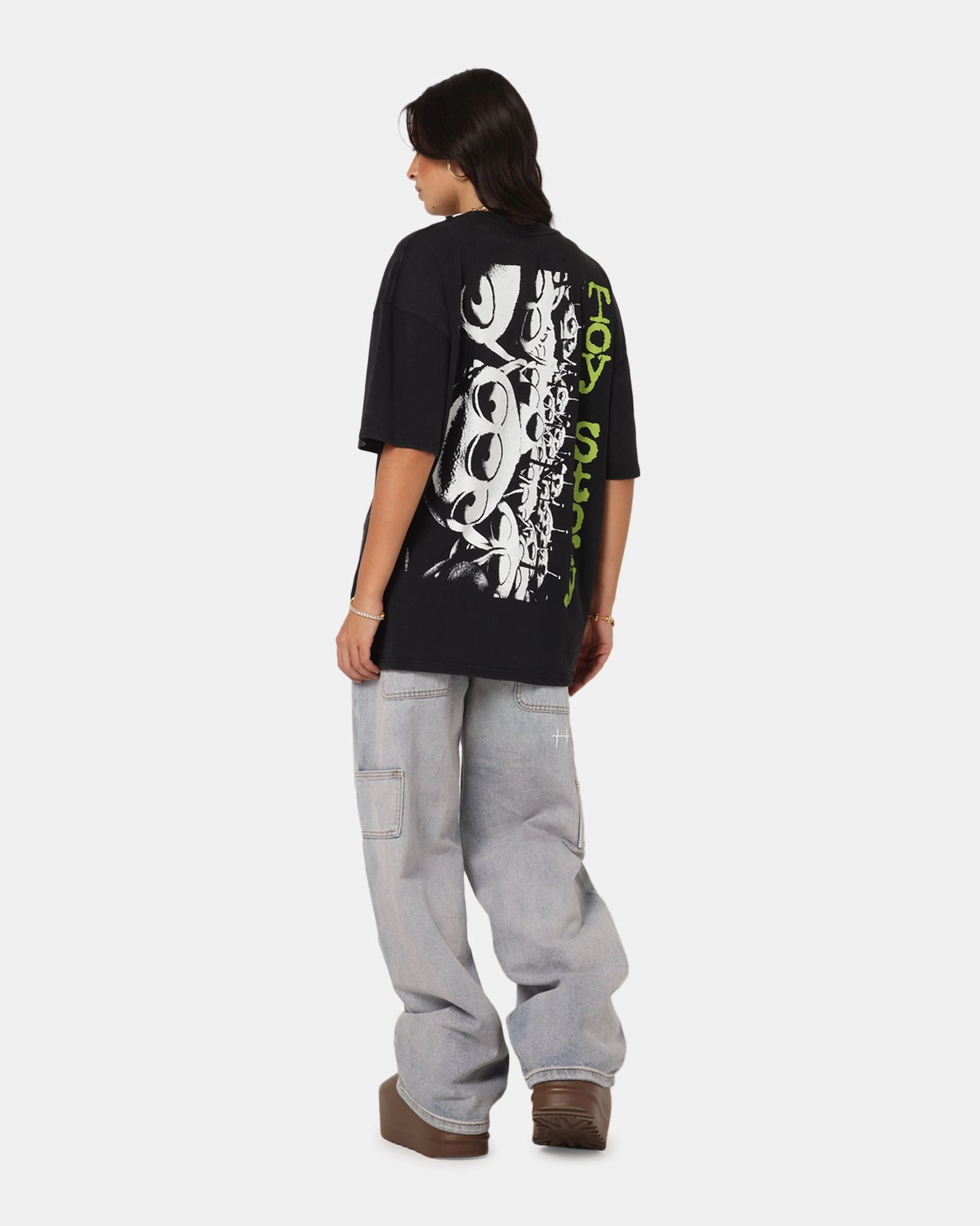 73 Studio Disney Pixar Toy Story Little Green Men Vintage T-Shirt Black Acidwash Erasable Surface Coating