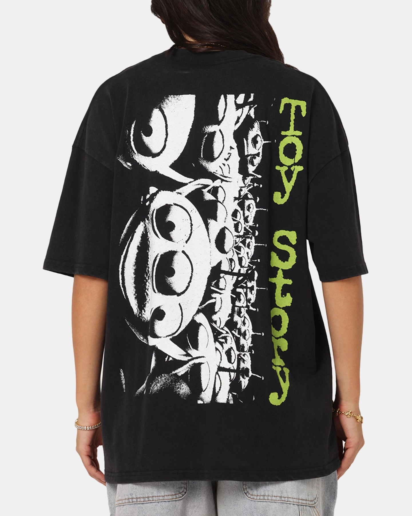 Reflective Safety Accents QuickDry 73 Studio Disney Pixar Toy Story Little Green Men Vintage T-Shirt Black Acidwash