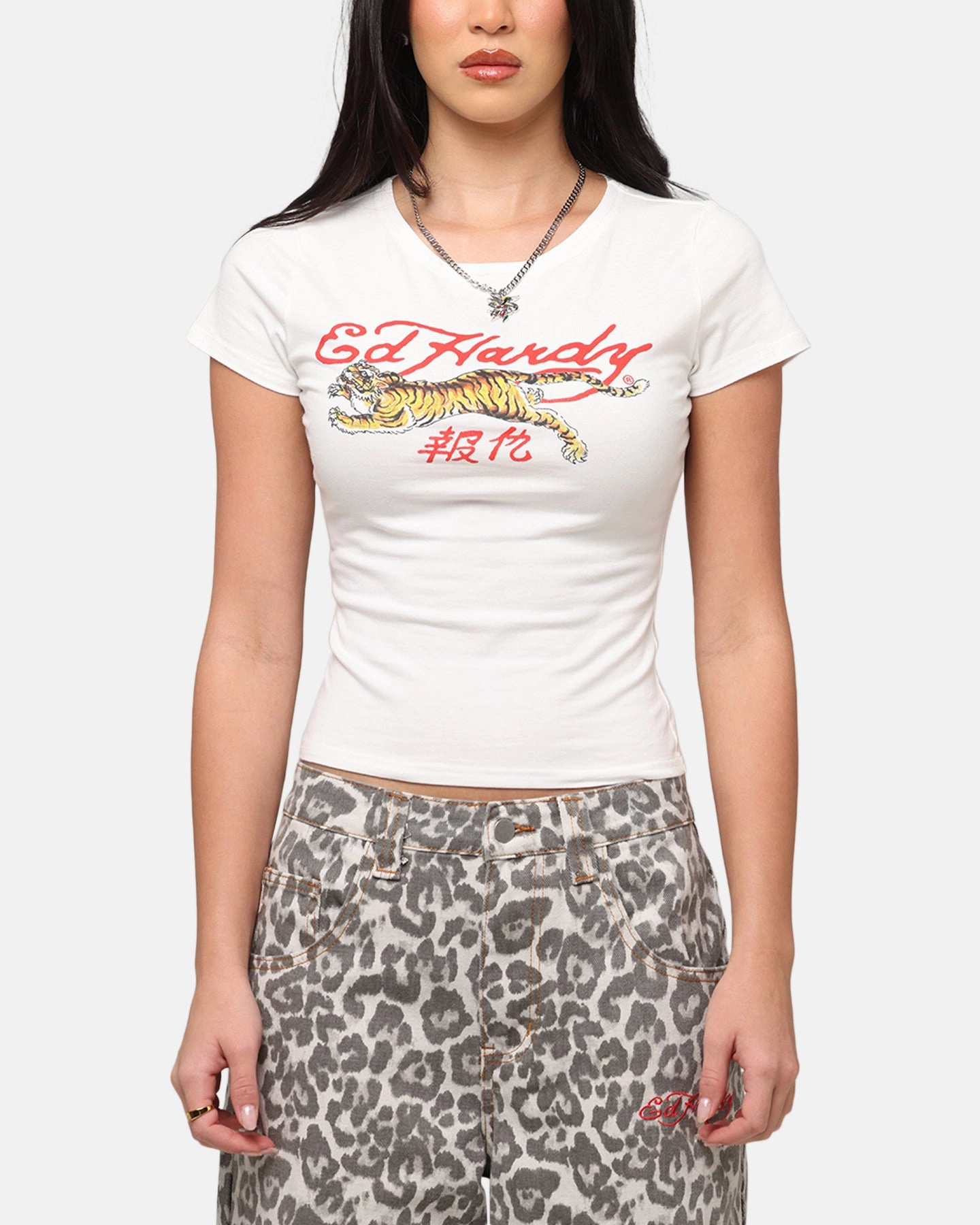 Ed Hardy Women's Tiger Baby T-Shirt White MultiPurposeUtility