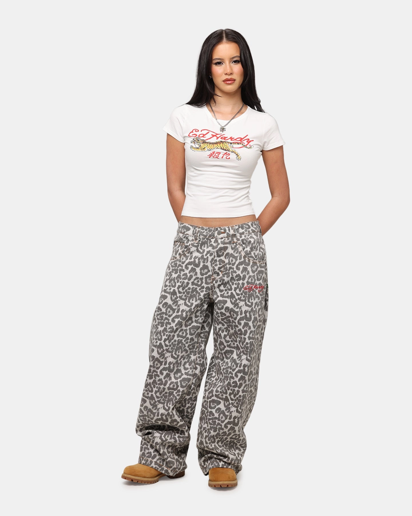 Shape Retention Fabric Ed Hardy Women's Tiger Baby T-Shirt White