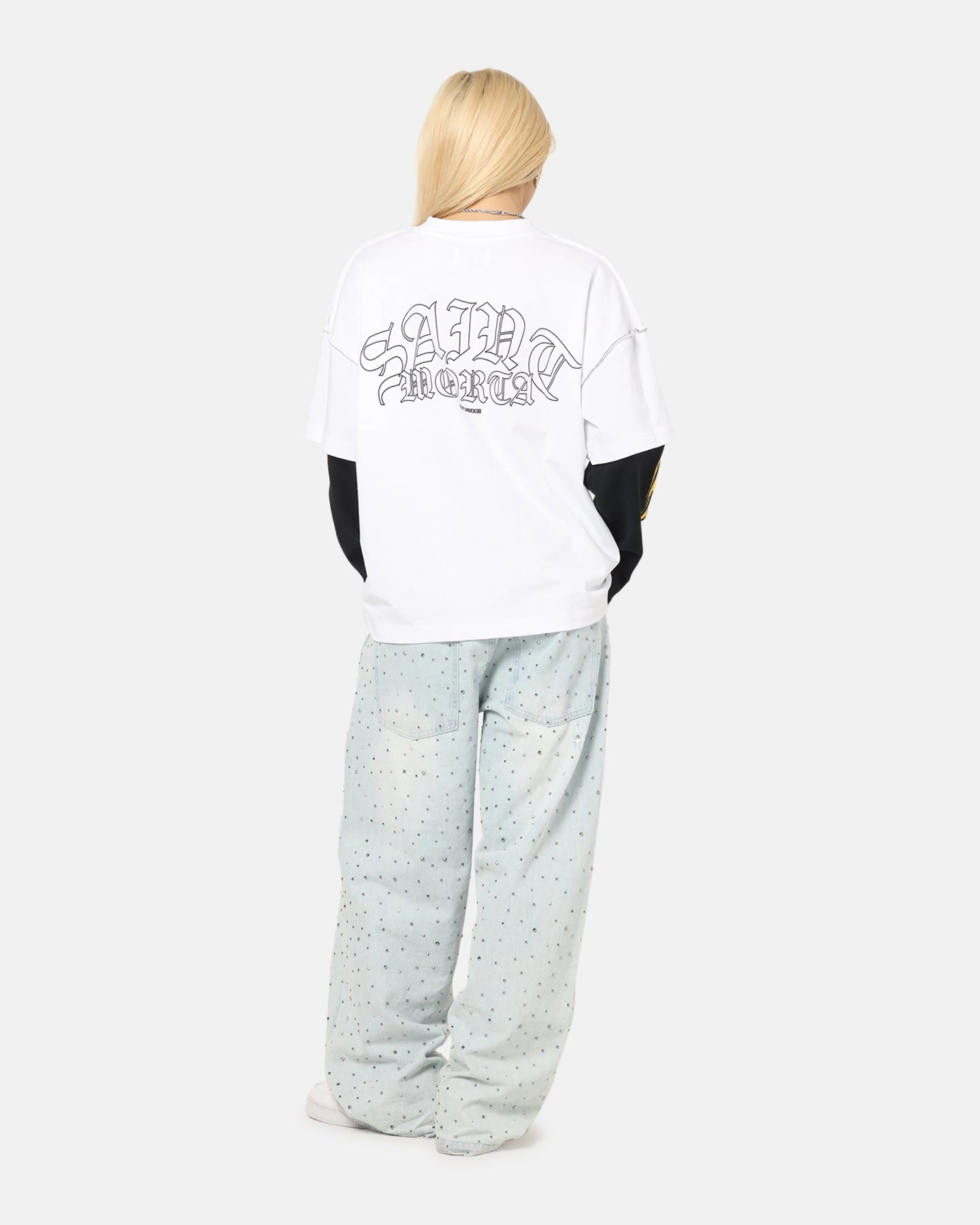 Ribbed Hem Finish Saint Morta La Flame Long Sleeve T-Shirt White/Black