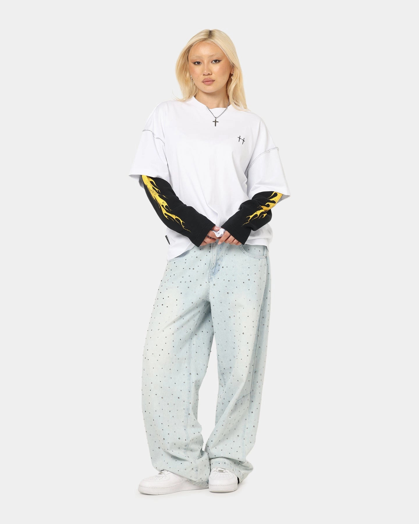 Saint Morta La Flame Long Sleeve T-Shirt White/Black AbrasionResistant Casual Tank